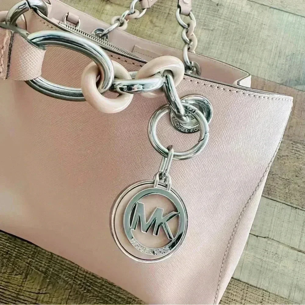 MICHAEL KORS Cynthia Medium Saffiano Leather Satchel Light Pink